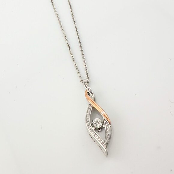 Beautiful Twisted 10kt Rose Gold & Sterling Silver Diamond Necklace - Picture 3 of 12